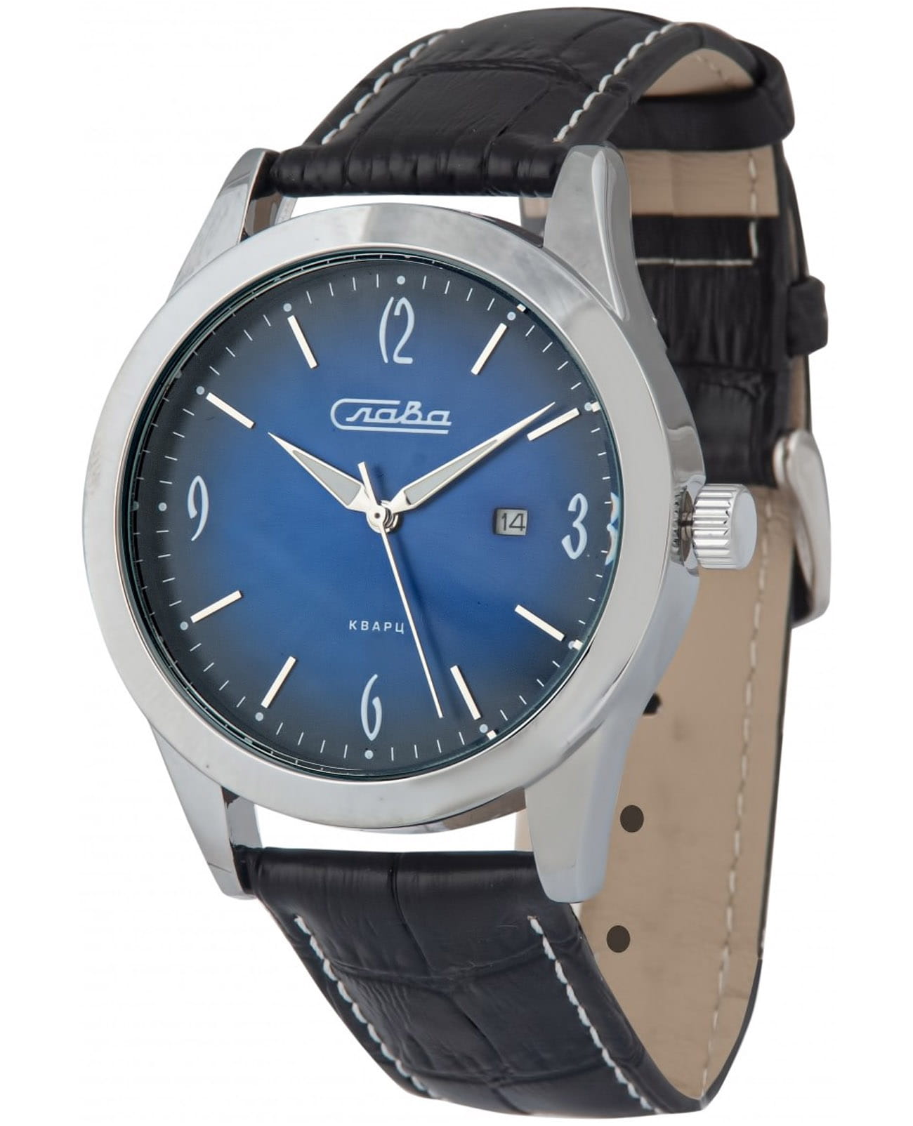 Слава Слава Традиция 2341468/300-2115  2341468/300-2115 кварцевые мужские часы синий циферблат, браслет кожаный — вид спереди